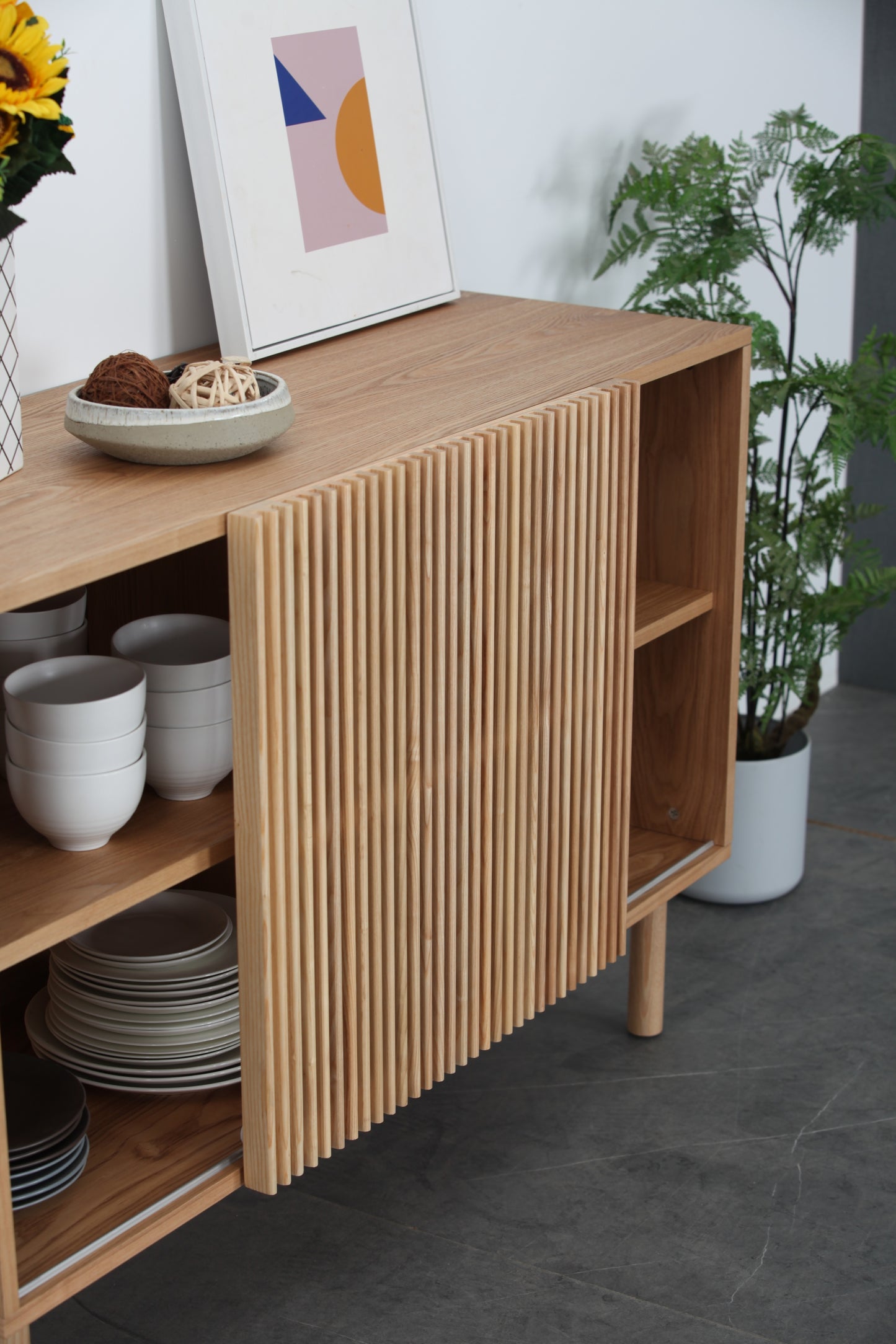 Modern Sideboard with 4 Cabinet, Storage Cabinet, TV Stand , Anti-Topple Design, and Large Countertop