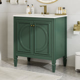 30" Bathroom Vanity With Sink, 2 Doors With Shelf, Soft Close Door Hinges, Vintage Style - Green