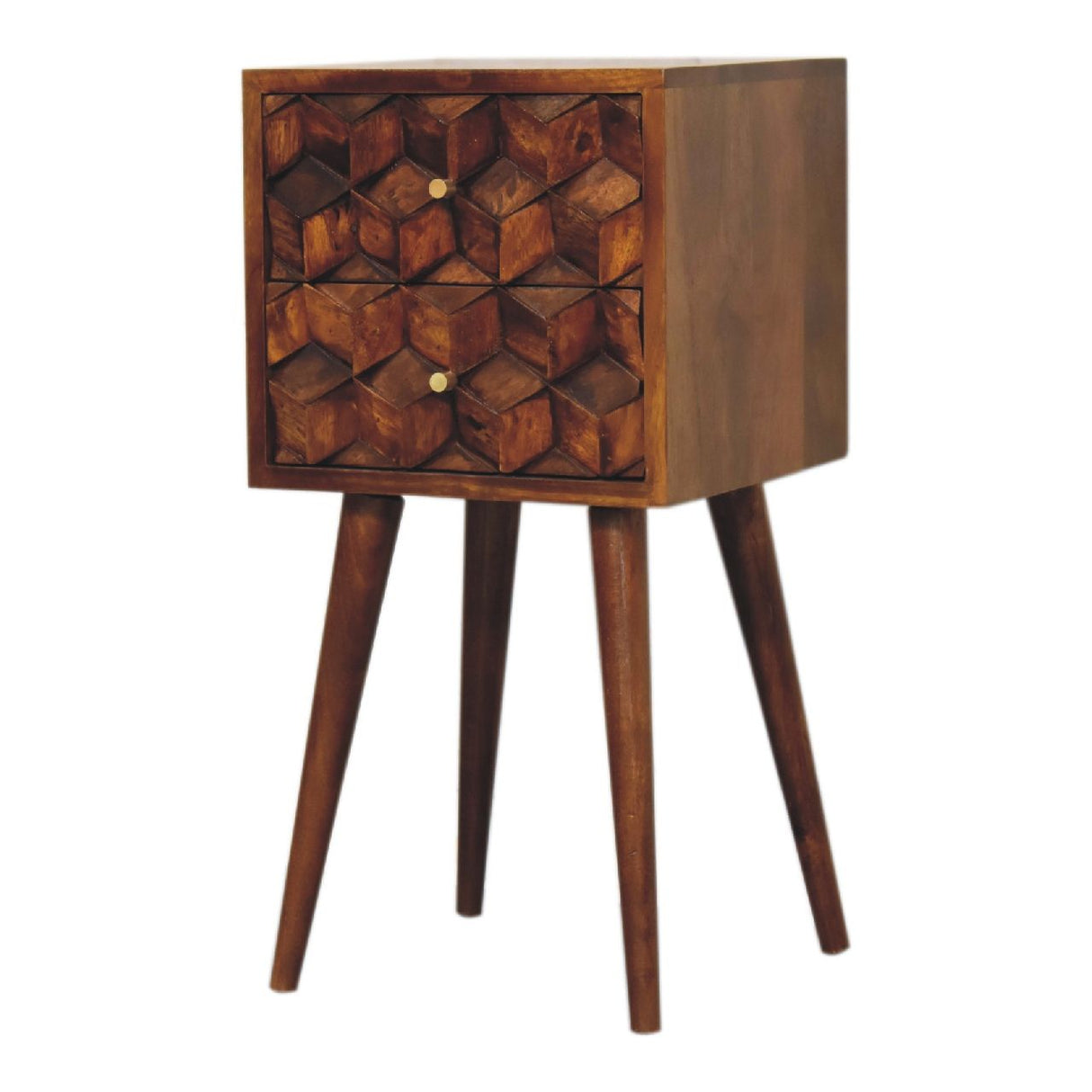 Mini Cube 2 Drawer Nightstand - Chestnut