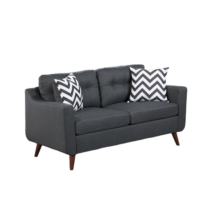 Modern Cozy Sofa Loveseat w Pillows 2pc Sofa Set Black Polyfiber Couch Tufted Cushions Living Room