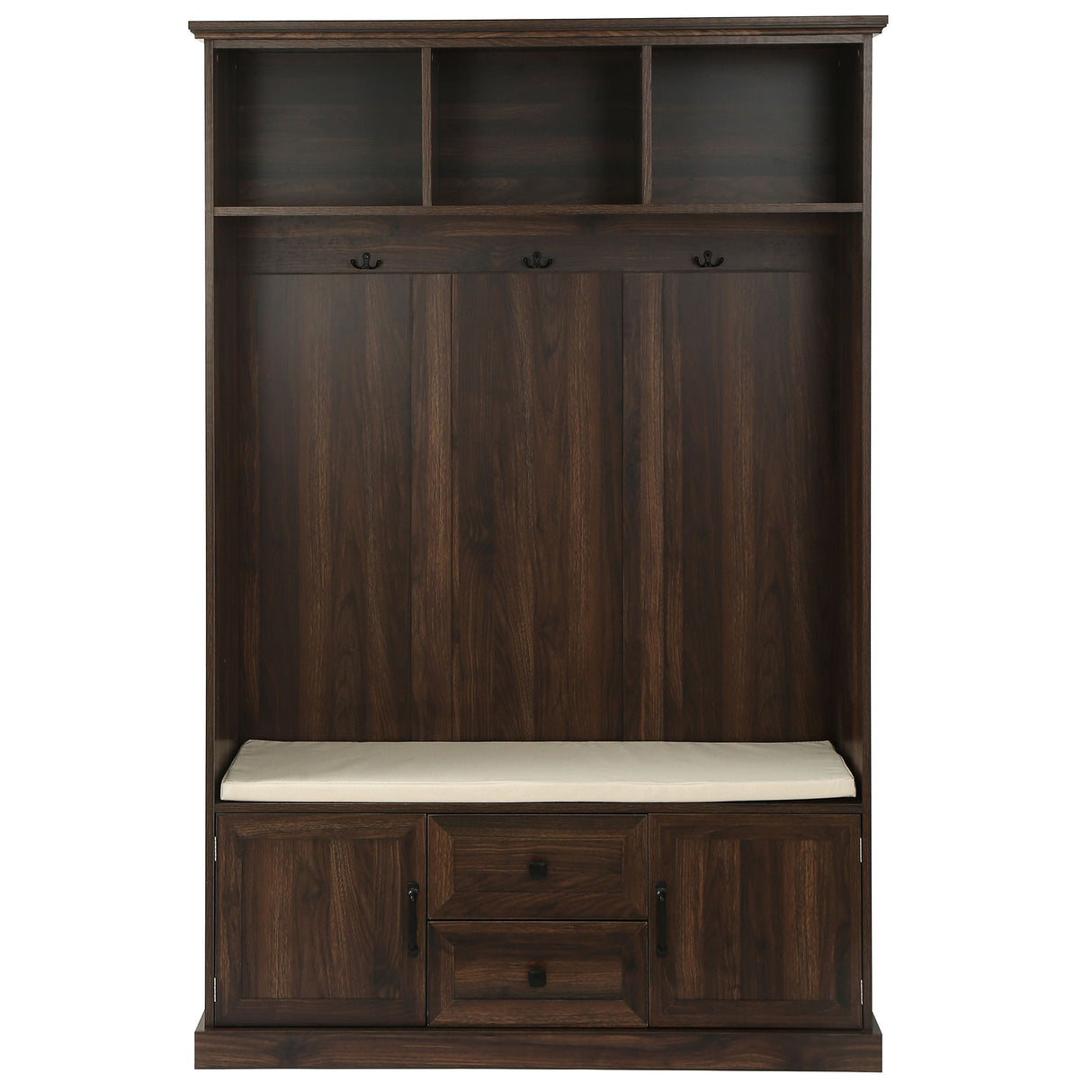 Hall Tree With 3 Hooks, Coat Hanger, Entryway Bench, Storage Bench, 3 In 1 Design