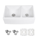 Sink 33" Double Bowl 60 / 40 Kitchen Sink With Deep Basin And Grids - White
