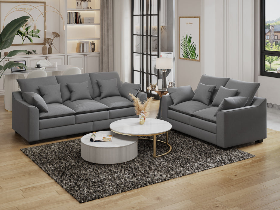 2 Pieces Sofa Couch 3-Seater and Loveseat with Pillows Polyester Upholstered Duck Down Filled Cushion Sofa Set for Living Room Apartment,Grey