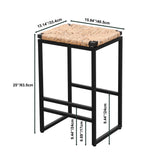 Set Of 2 Backless Water Hyacinth Woven Bar Stools With Footrest, Natural Finish, Metal Frame, 25 Inch Height