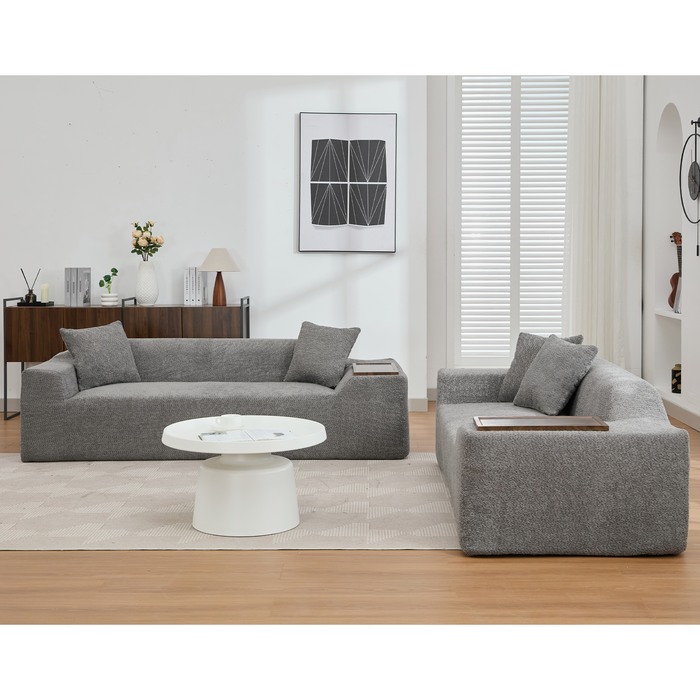 [NEW ARRIVED] [VIDEO PROVIDED]2 Piece Boucle Cloud Sofa Set, Upholstered Sofa Set, Modern 3 Seater and 2 Seater Sofa with MDF End Table for Living Room ,Apartment,3+2 couch,Boucle,Dark Gray