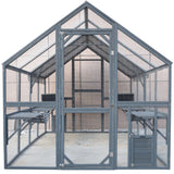 Spacious Wooden Cat Catio Outdoor Kitty House With Bridges And Roof Cover - Gray