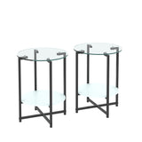 JWS Tempered Glass End Table (Set of 2), Round Coffee Table For Bedroom Living Room Office - Black
