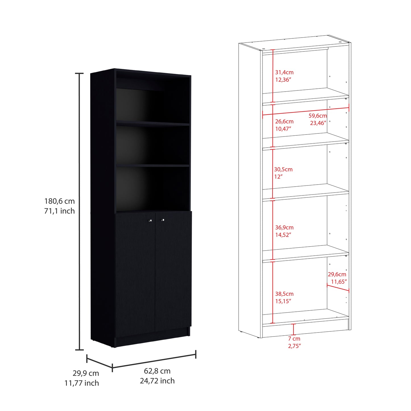 Dupree 4 Piece Home Bookcase set, 91" Wide with 17 Shelves And a Double-Door Cabinet ,  Living Room Set  Black