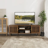 TV Stand With 2 Grille Door Cabinets And Adjustable Storage Rack, Suitable For Medieval Modern TV Cabinets, Entertainment Center With Storage Space - Walnut Wood