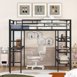 Bed With 3 Layers Of Shelves And Desk, Stylish Frame Bed