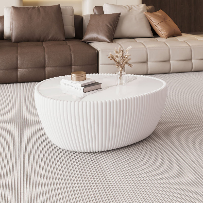 Goose Egg Shape Coffee Table For Living Room - White Pu