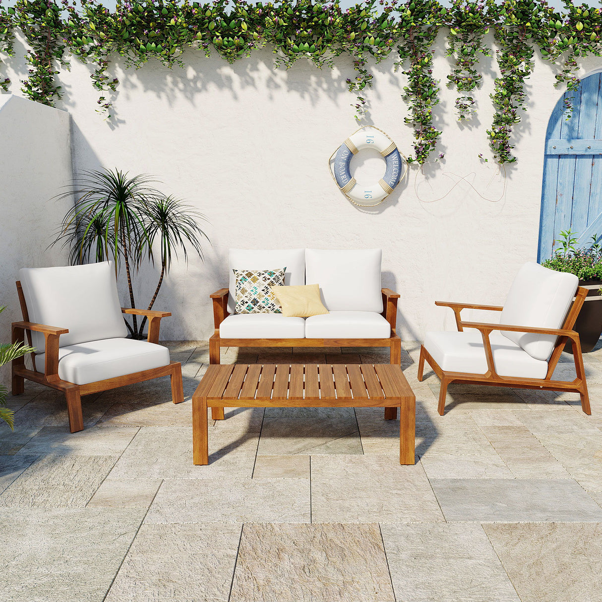 4 Piece Outdoor Sofa Set With Cushions And Coffee Table