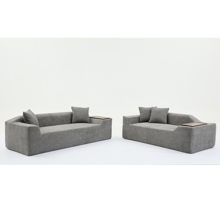 [NEW ARRIVED] [VIDEO PROVIDED]2 Piece Boucle Cloud Sofa Set, Upholstered Sofa Set, Modern 3 Seater and 2 Seater Sofa with MDF End Table for Living Room ,Apartment,3+2 couch,Boucle,Dark Gray