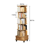 6 Tier Rotating Bookshelf With Wheels And Drawer, 360° Spinning Design, Space Saving Storage, For Home - Wood