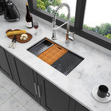 Workstation Kitchen Sink, Single Bowl Undermount 16 Gauge Stainless Steel - White