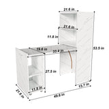 Stretchable Office Desk With Storage Shelves And Mobile Wheels, Foldable Design For Small Apartments - White Marble