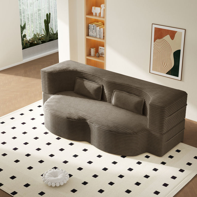 Modern Floor Sofa With 2 Pillows, Convertible Twin Size Folding Mattress For Living Room