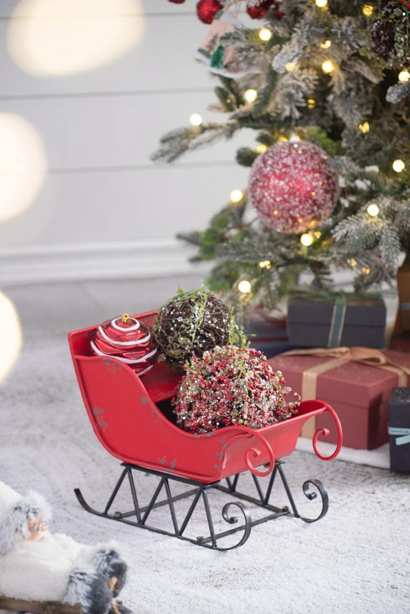 Iron Sleigh Large, Distressed Christmas Santa Sleigh Holiday Decoration