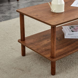 Modern 2 Tier, Rectangular Center Coffee Table With Open Storage Shelf, Rounded Legs
