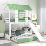 Twin Over Twin House Bunk Bed With Convertible Slide And Trundle - White