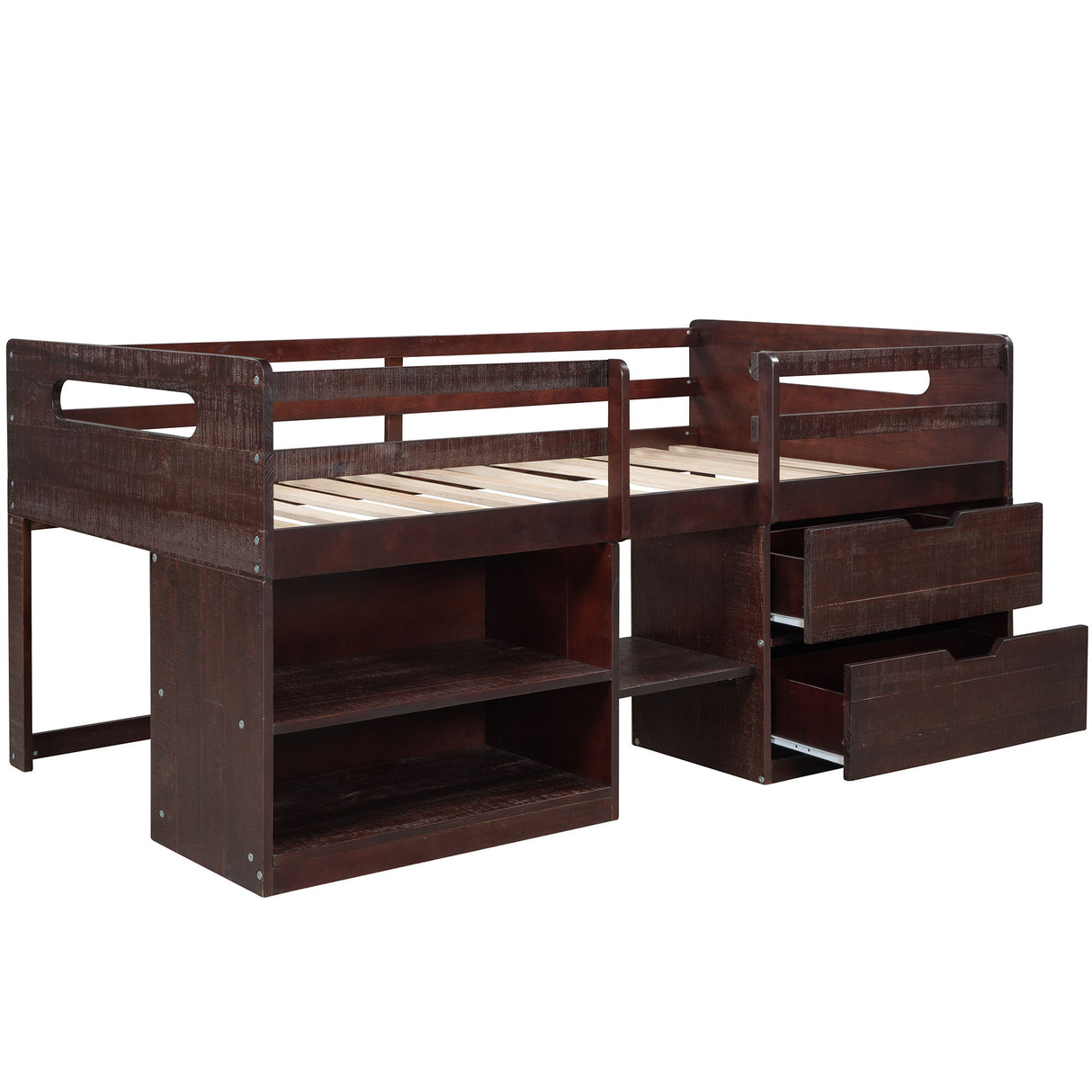 Loft Bed With Two Shelves And Two Drawers