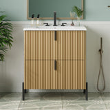 Fluted Bathroom Vanity With Ceramic Sink, Freestanding Design
