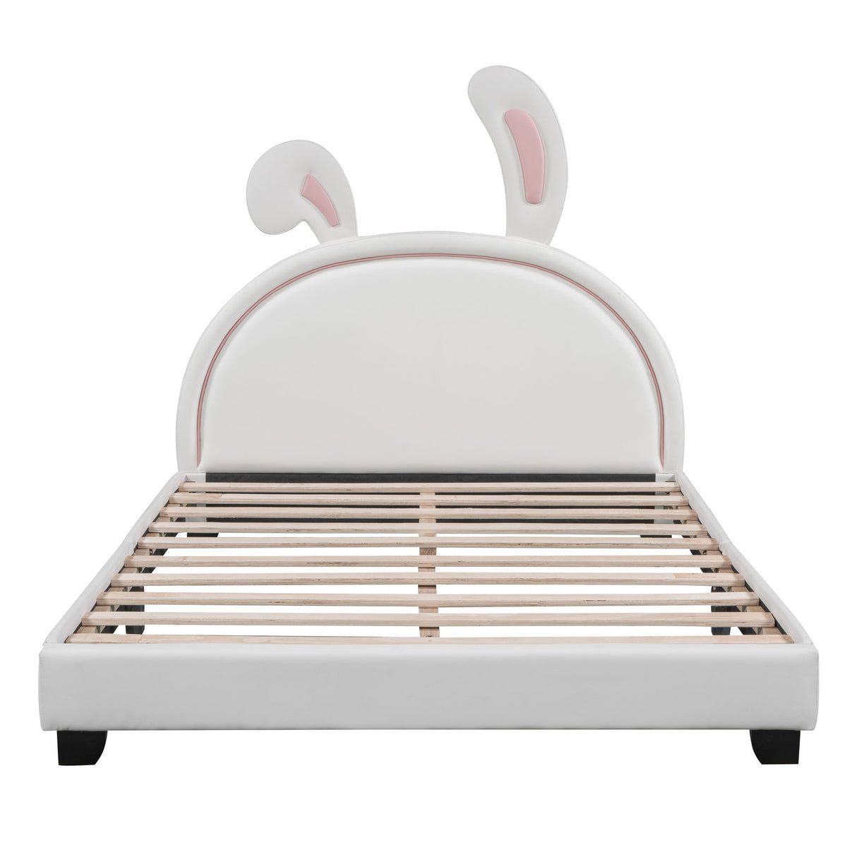 Upholstered Leather Platform Bed With Rabbit Ornament