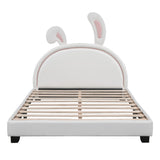 Upholstered Leather Platform Bed With Rabbit Ornament