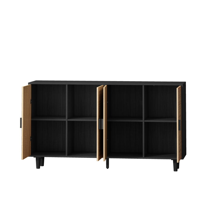 62.20"Elegant and Functional 4-Door Rattan Decorative Storage Cabinet,for Bedroom,Living Room,Office,Easy Assembly,Black(Same SKU:W757P190068)