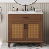 Bathroom Vanity With Ceramic Sink, Modern Free Standing Cabinet With Soft Close Drawers