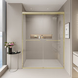 Double Sliding Shower Door, Semi-Frameless Bypass Bathroom Sliding Door With 1/4" (6 Mm) Tempered Glass For Walk-In Shower