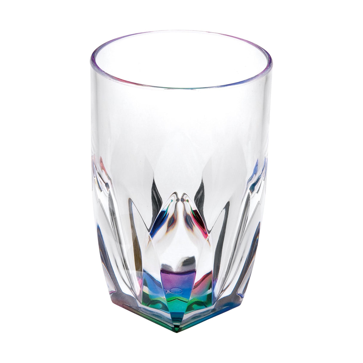 Rainbow Diamond Acrylic Glasses Drinking (Set of 4) Hi Ball 17Oz, Bpa Free Plastic Cocktail Glasses - Clear