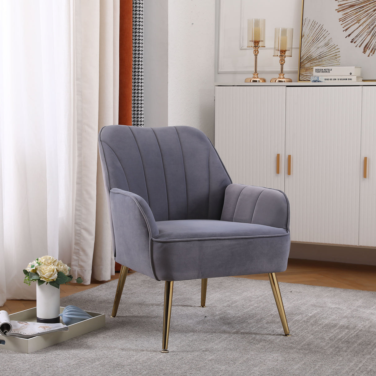 Modern Mid-Century Chair Tufted Sherpa Armchair For Living Room Bedroom Office