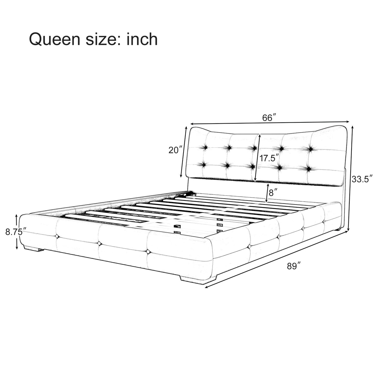 Queen Bed Modern Upholstered With Ergonomic Wingback Headboard, No Box Spring Needed - Black