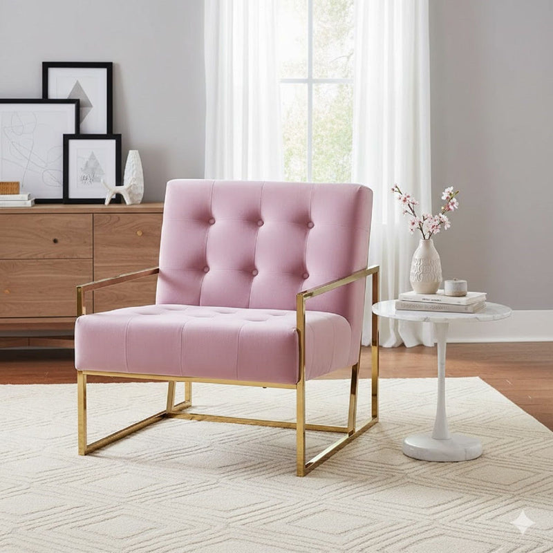 Tufted Accent Armchair With Frame For Living Room - Pink / Gold