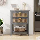 2 Drawer Side Table, Natural Rattan