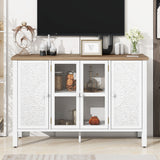 Retro TV Stand With 3 Spacious Cabinets, Glass Cabinet Doors And Anti-Tip Device