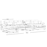 Modern Sectional Sofa With Ottoman, Round Bolster Armrests, Waist And Throw Pillows