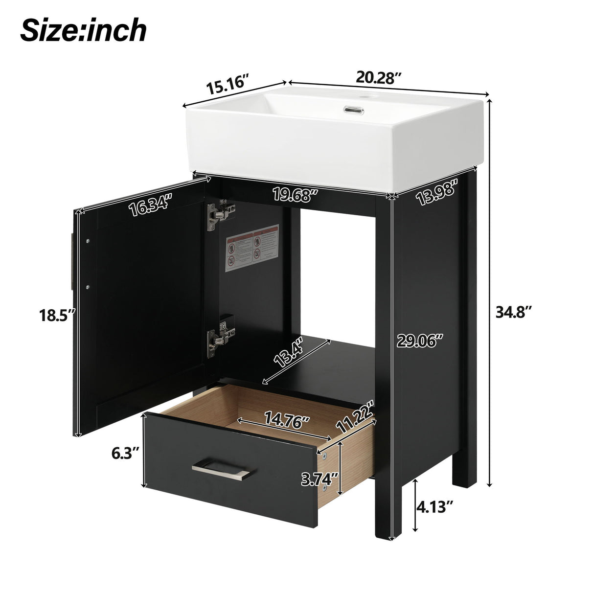 Bathroom Vanity With Sink, Frame And Drawer