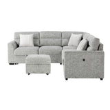 Emiliano - Sectional Sofa With 3 Pillows And Storage Ottoman - Nickel