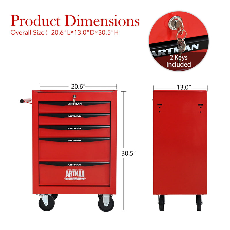 Rolling Metal Tool Chest With Drawers, Steel Storage Cabinet With Ball Bearing Slides