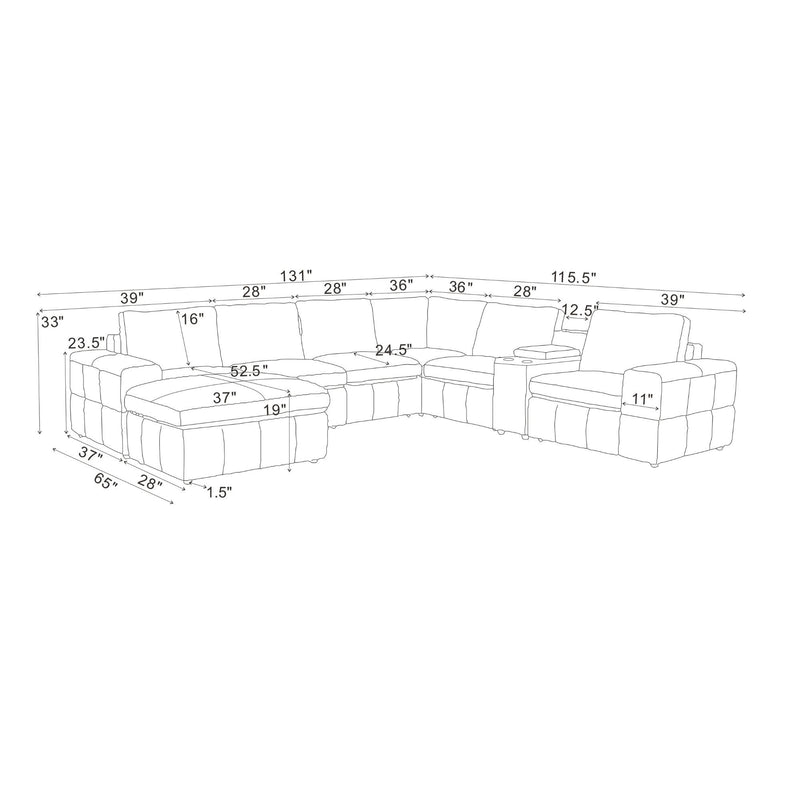 Modular Sectional With Large Square Arms, Custom Configuration