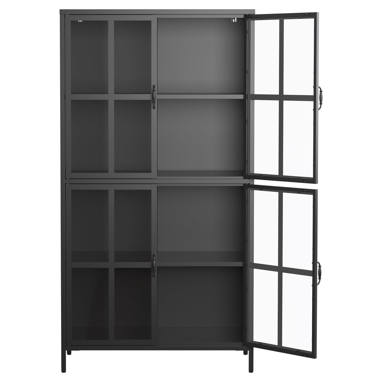 Premium Black Metal Storage Cabinet with Tempered Glass Doors, Adjustable Shelves, Anti-Tipping Device, Magnetic Silent Closure, and Adjustable Feet for Home and Office Use