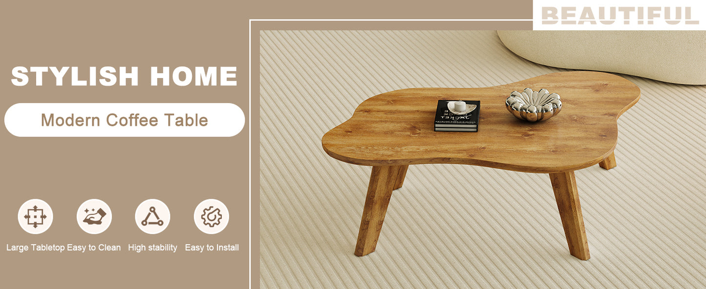 Modern minimalist wood color table top. Solid wood legs, cloud shape to give you a new experience, computer desk. The game table. Suitable for dining and living rooms.