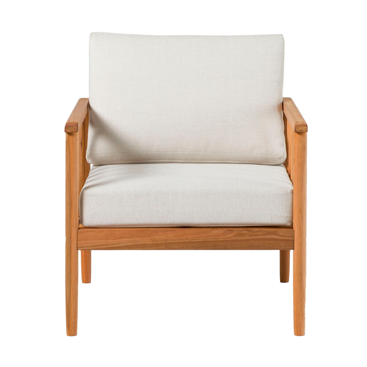 Contemporary Cushioned Eucalyptus Wood Patio Accent Chair