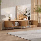 TV Stand With Storage & Cable Holes - Natural Wood