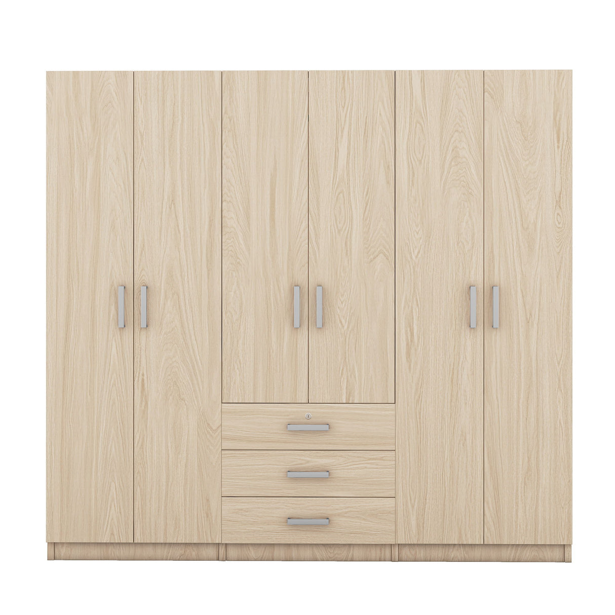 6 Doors Wardrobe Storage For Bedroom, With Big Drawers - Brown