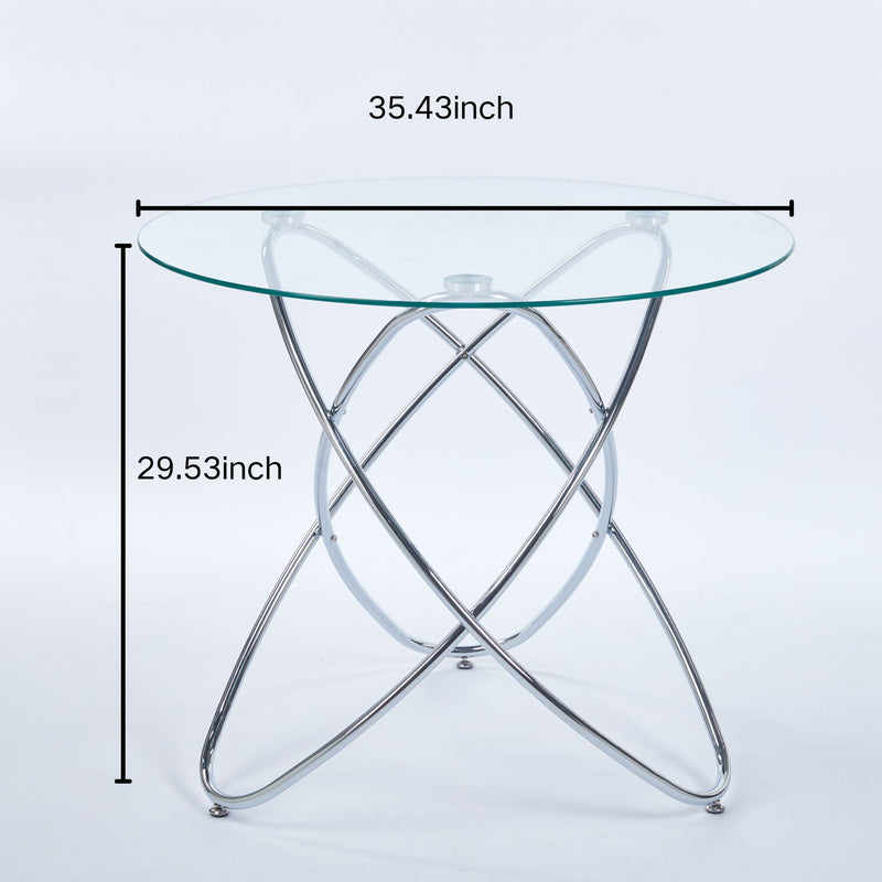 Metal Leg Dining Table With Tempered Glass Top