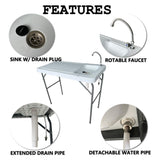 Outdoor Fish And Game Cutting Cleaning Table With Sink And Faucet - Off White