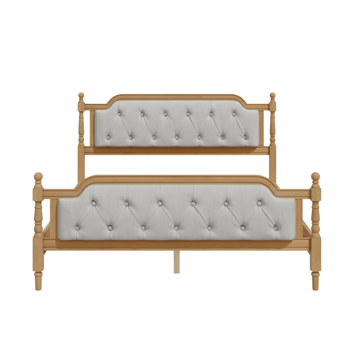 Traditional Style Solid Bed Frame With Upholstered Tufted Headboard, No Box Spring Needed